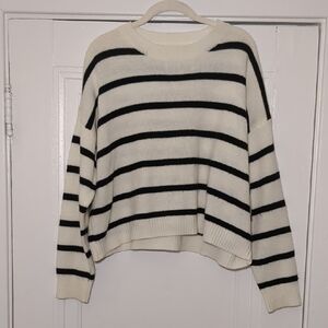 Striped Crewneck Sweater - Black & Cream